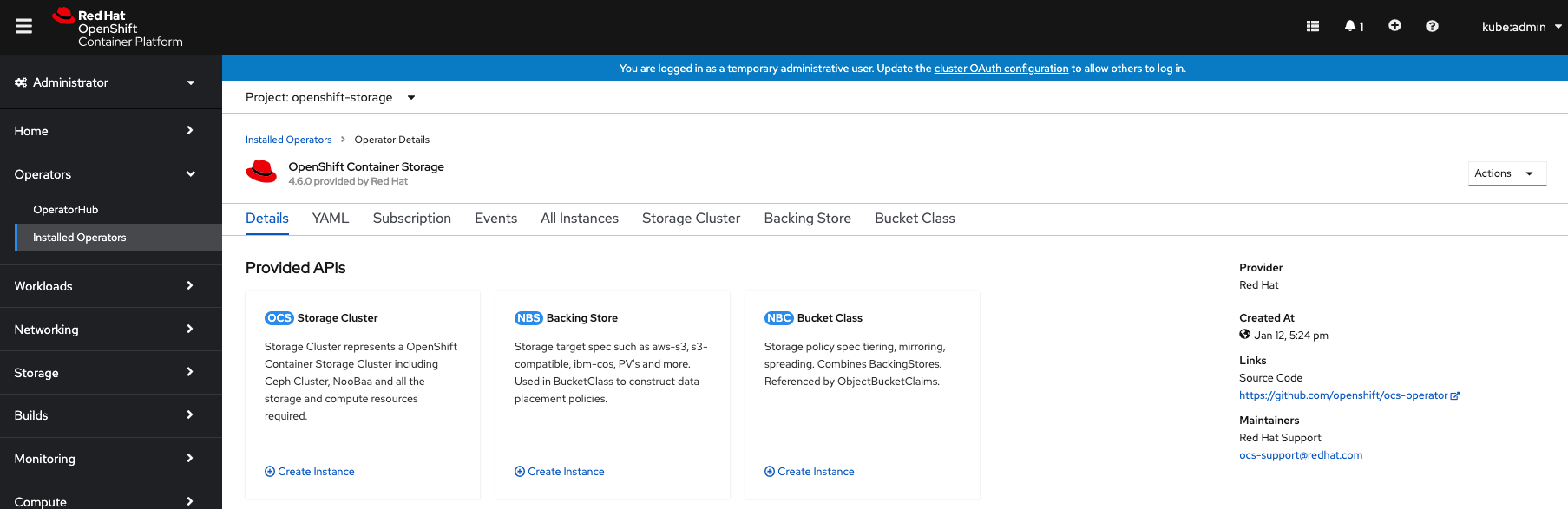 OCS configuration screen